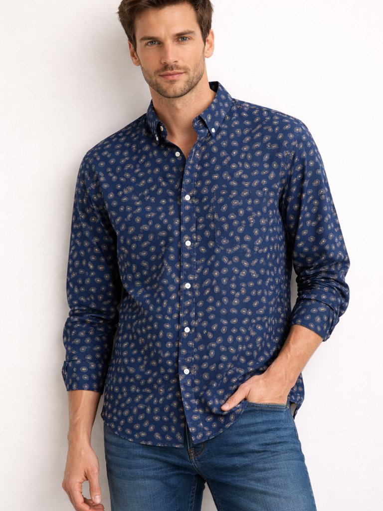 J.Crew Slim Untucked L Blue Paisley Flex Washed Shirt